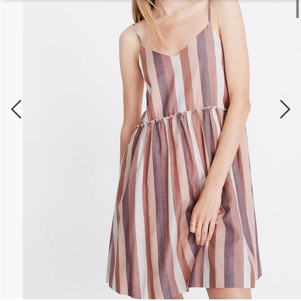 Madewell Earth Tones Ruffle Waist Babydoll Mini Dress Size Medium